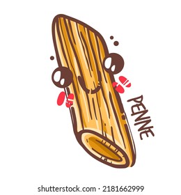 Uncooked italian pasta. Penne for backgrounds, menu, stickers, cafe, restaurant, bar, shop. Italian cuisine staples. Vector hand drawn style illustration.