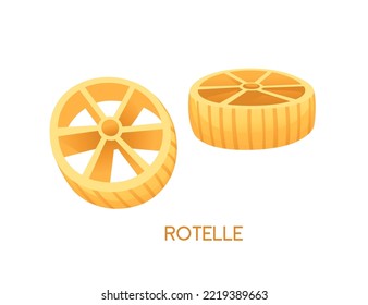 Uncooked italian pasta rotelle cuisine staples vector illustration isolated on white background