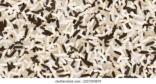 Uncooked white basmati and black wild rice seamless pattern. Vector background of raw ingredient of traditional indian, japanese, thai, or chinese food. Organic nutrition