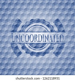 Uncoordinated blue emblem with geometric background.
