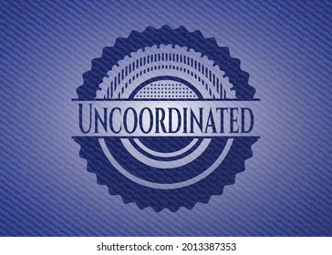Uncoordinated emblem with jean high quality background. Vector Illustration. Detailed. 
