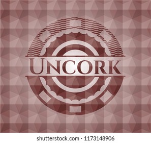 Uncork red seamless emblem with geometric background.