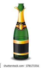 Uncorked a half-empty bottle of champagne isolated on a white background. Vector illustration.