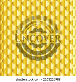 Uncover golden badge or emblem. Scales pattern. Vector Illustration. Detailed. 