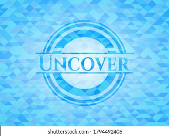Uncover light blue emblem with mosaic background. 