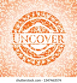 Uncover orange tile background illustration. Square geometric mosaic seamless pattern with emblem inside.
