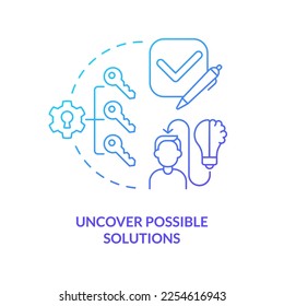 Uncover possible solutions blue gradient concept icon. Build strategy. Structure of case study abstract idea thin line illustration. Isolated outline drawing. Myriad Pro-Bold font used