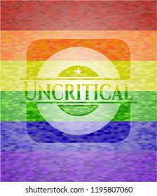 Uncritical emblem on mosaic background with the colors of the LGBT flag