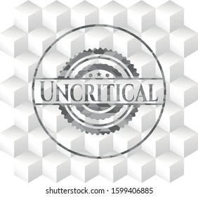Uncritical grey emblem. Vintage with geometric cube white background