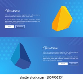 Uncut gemstones with sharp edges on Internet posters templates with sample text and buttons isolated cartoon vector illustrations on blue background.