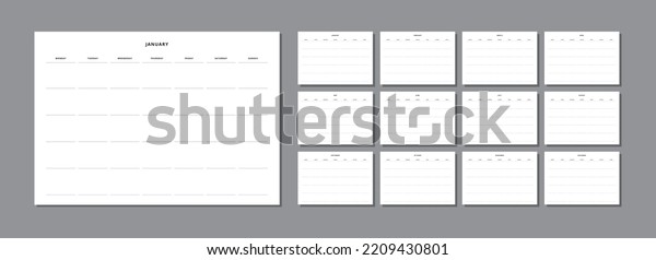 Undated Monthly Calendar Monthly Planner Printable Stock Vector 