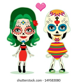 Undead couple in love celebrating the mexican dia de los muertos in traditional costume