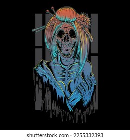 undead geisha t-shirt design vector