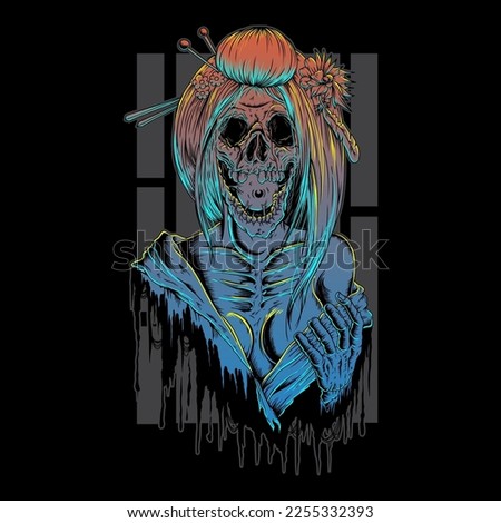 undead geisha t-shirt design vector