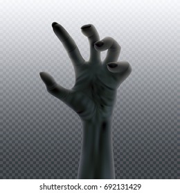 Undead hand isolated on transparent. Halloween vector design template illustration.