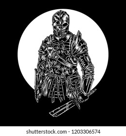 Undead Knight, Hand Drawn Illustration Vector