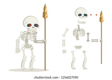 Undead skeleton guardian ancient dead resurrected warrior fantasy medieval action game RPG character layered animation ready character vector illustration