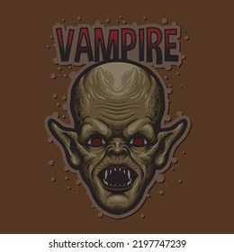 Undead Vampire Dracule Evil Head Halloween Creature Vector Mascot Illustration