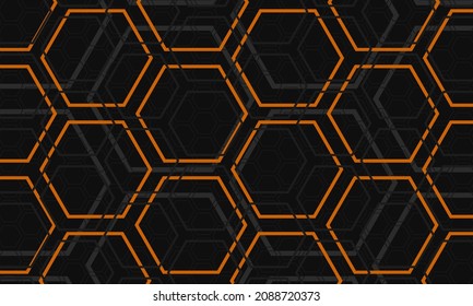 desdefina el fondo abstracto de tecnología hexagonal gris oscuro y naranja. Patrón hexágono gris de fondo futurista moderno. Cuadrícula de textura de abeja gris y naranja. Ilustración del vector