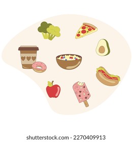 undefinedfood, vector, dinner, meal, snack, lunch, illustration, fast, tasty, isolated, fresh, delicious, cuisine, tomato, restaurant, hot, background, meat, cheese, white, cartoon, traditional, desig