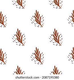 undefinedSeamless pattern leaf palm on white background. Vector foliage template in doodle style. Modern tropical texture for fabric, wrapping paper, wallpaper, tissue.