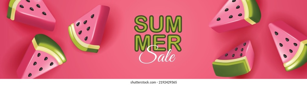 undefinedSummer sale poster with slices of watermelon on pink background. Summer watermelon background.