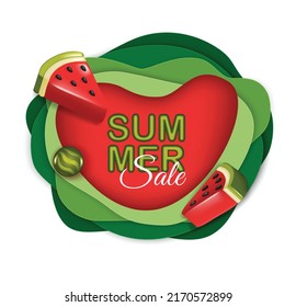undefineSummer template banner with Watermelon. 3D slice Watermelon in realistic stile.d