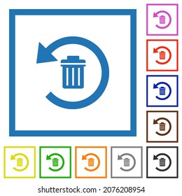 Undelete flat color icons in square frames on white background