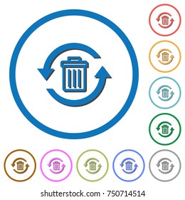 Undelete flat color vector icons with shadows in round outlines on white background