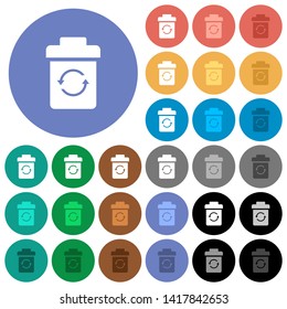Undelete multi colored flat icons on round backgrounds. Included white, light and dark icon variations for hover and active status effects, and bonus shades.