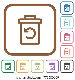 Undelete simple icons in color rounded square frames on white background
