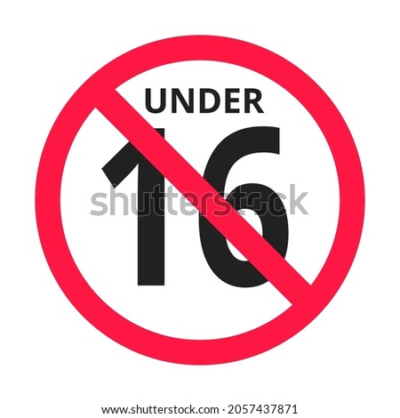 Under 16 forbidden round icon sign vector illustration. Eighteen or older persons adult content 16 plus only rating isolated on white background.