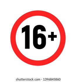 Under 16 sign warning symbol. Over 16 only censored. Sixteen age older forbidden adult content.