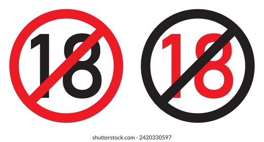 Under 18 not allowed sign. Number eighteen in red and black crossed circle. vector. eps 10