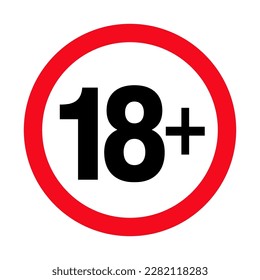 Under 18 sign warning symbol. Over 18 only censored. Eighteen age older forbidden adult content.