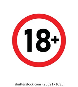 Under 18 sign warning symbol. Over 18 only censored. Eighteen age older forbidden adult content white back ground icon 