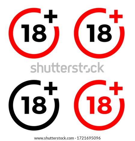 Under 18 sign warning symbol. Over 18 only censored. Eighteen age older forbidden adult content.