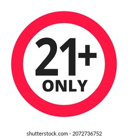 Under 21 forbidden round icon sign vector illustration. Twenty one years or older persons adult content 21 plus only rating isolated on white background.
