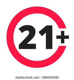 Debajo de 21 ilustración vectorial de símbolo de redondeo prohibido. 21 años o mayores contenidos en adultos 21 más sólo clasificación aislada en fondo blanco.