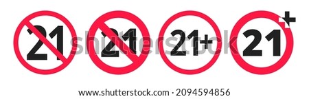 Under 21 forbidden round icon sign vector illustration set. Twenty one years or older persons adult content 21 plus only rating isolated on white background.