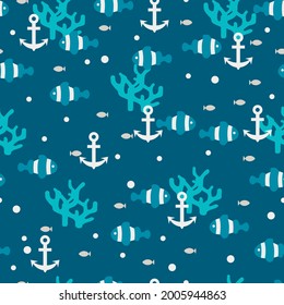 Under the Blue Sea Nature Vector Graphic Seamless Pattern can be use for background and apparel design
