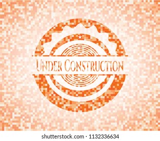 Under Construction abstract emblem, orange mosaic background