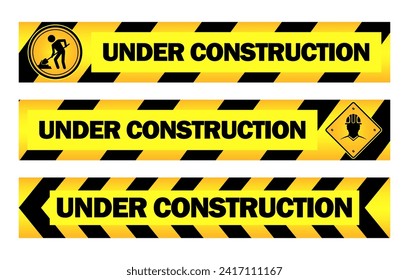 under construction area working road sign poster design yellow black stripe tape printable template design