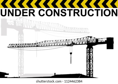 Under construction background with crane silhouette