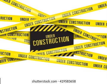 under construction background with yellow ribbons