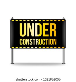 Under construction banner isolated on white photo-realistic vector illustration
