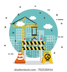 under construction barricade cone road crane board building