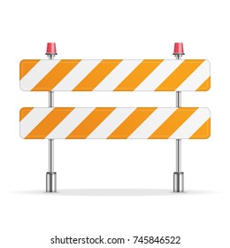 Under Construction Barrier isolated on white background. Symbols of restricted area which are in under construction processes. Fence of building or repair works sign. Vector illustration in flat style