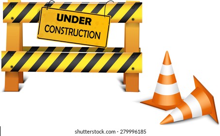Barrera de construcción sobre fondo blanco. Ilustración del vector