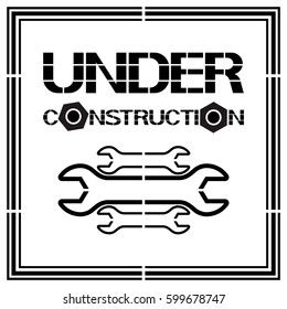 Under construction black icon.
Poster informing about technical works on a certain area of human activity.